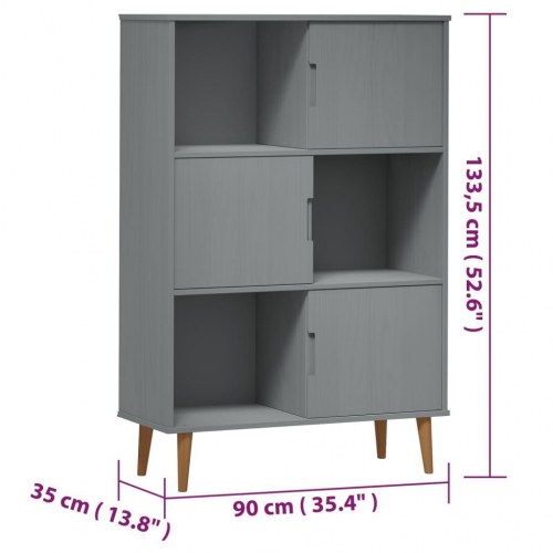 Bogreol MOLDE 90x35x133,5 cm massivt fyrretræ grå
