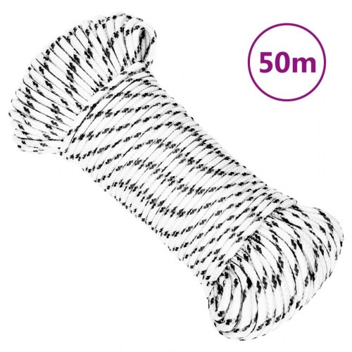 Flettet tovværk 4 mm x 50 m - polyester, hvid