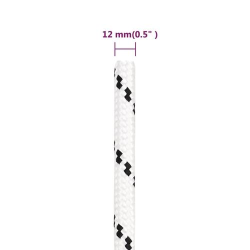 Flettet tovværk 12 mm x 100 m polyester hvid