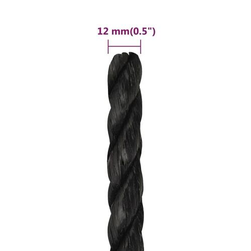 Arbejdsreb 12 mm 250 m polypropylen sort