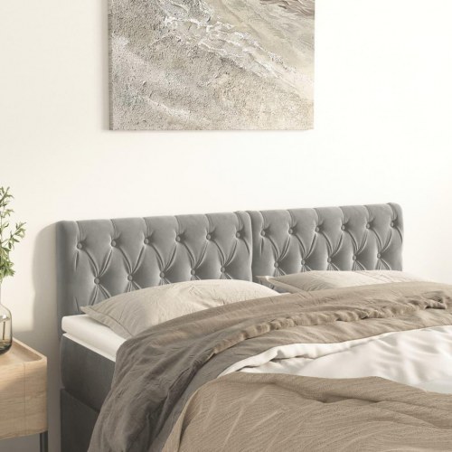 Sengegavl i fløjl 144×7×78/88 cm - lysegrå, justerbar