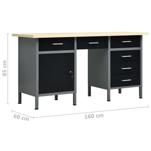 Arbejdsbord 160x60x85 cm stål sort