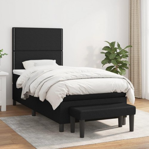 Kontinentalseng 90x200 cm med madras og bænk - stof, sort