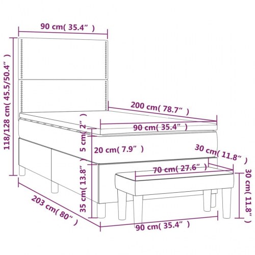 Kontinentalseng 90x200 cm med madras og bænk - stof, sort