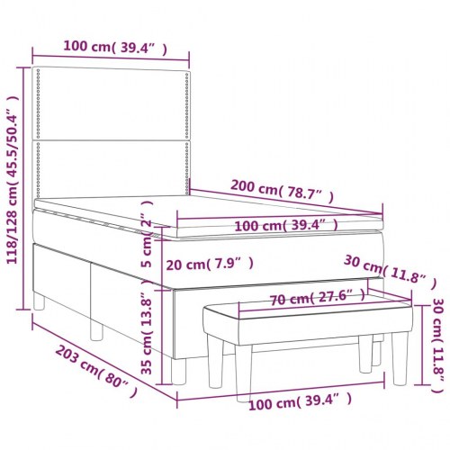 Kontinentalseng med madras 100×200 cm - stof, sort