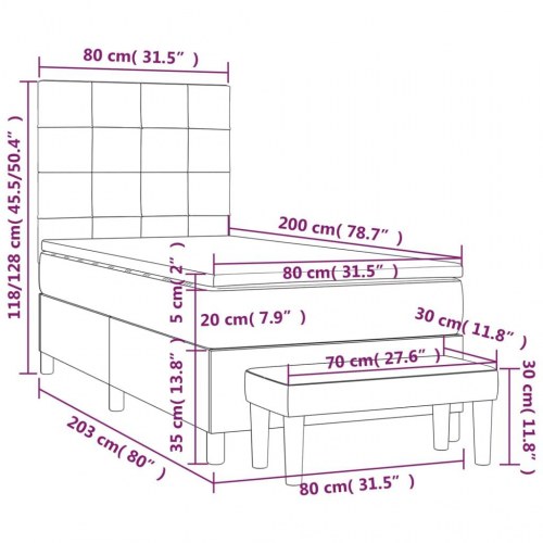 Kontinentalseng 80×200 cm i stof - lysegrå med sengegavl og bænk