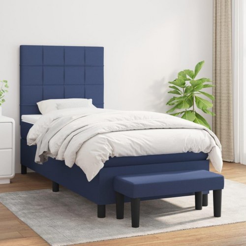 Kontinentalseng med madras 90x190 cm - stof, blå