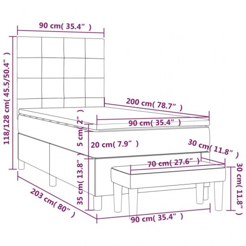 Kontinentalseng med madras 90×200 cm - stof, mørkegrå