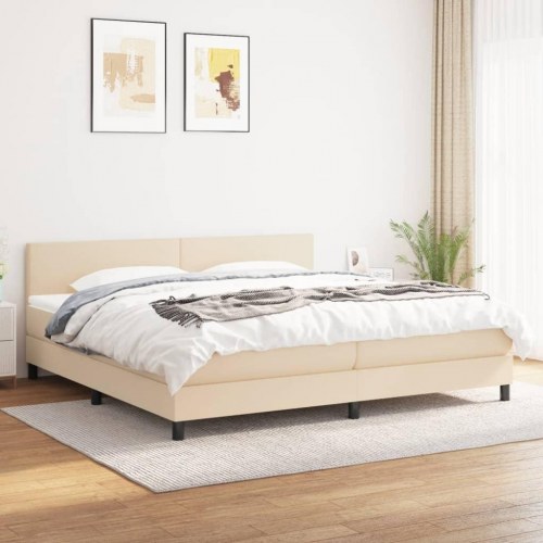 Kontinentalseng med madras 200 x 200 cm - stof, cremefarvet