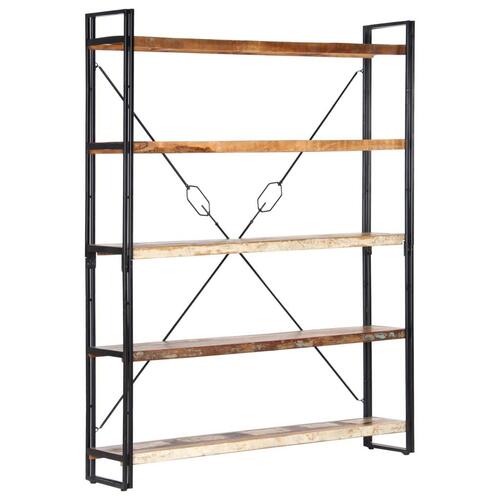 Bogreol med 5 hylder 140x30x180 cm massivt genbrugstræ