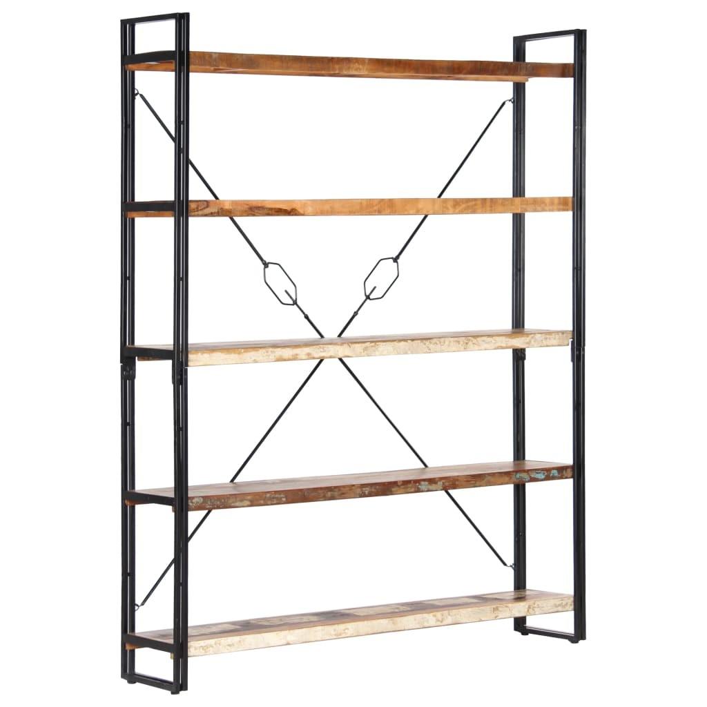 Bogreol med 5 hylder 140x30x180 cm massivt genbrugstræ