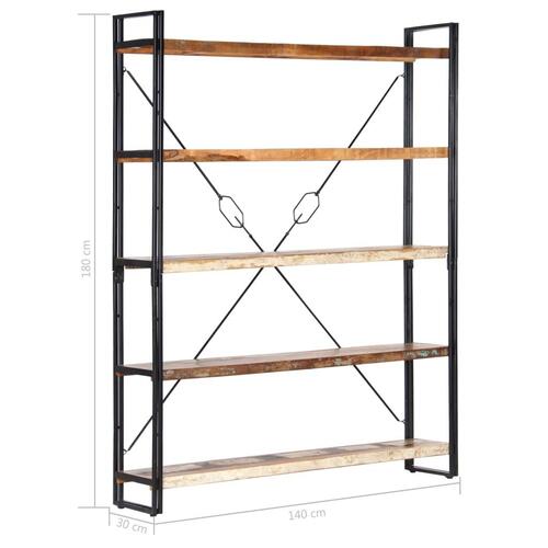 Bogreol med 5 hylder 140x30x180 cm massivt genbrugstræ