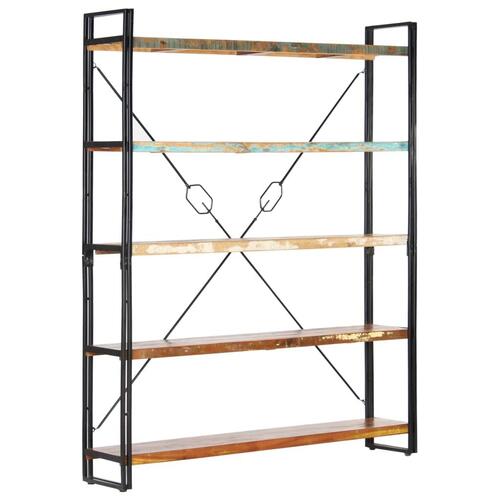 Bogreol med 5 hylder 140x30x180 cm massivt genbrugstræ