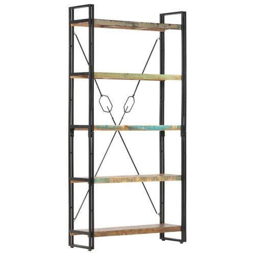 Bogreol med 5 hylder 90x30x180 cm massivt genbrugstræ