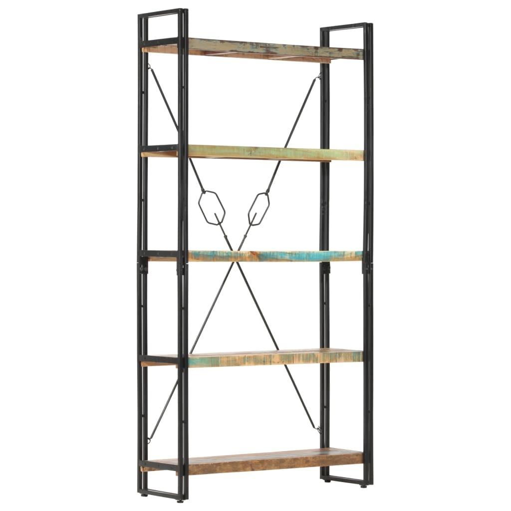 Bogreol med 5 hylder 90x30x180 cm massivt genbrugstræ