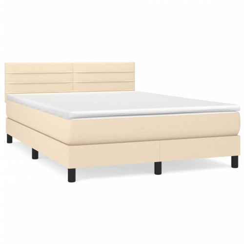 Kontinentalseng med madras 140x190 cm - stof, cremefarvet