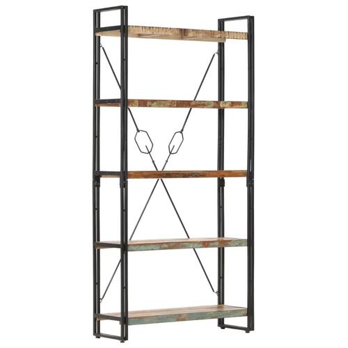 Bogreol med 5 hylder 90x30x180 cm massivt genbrugstræ