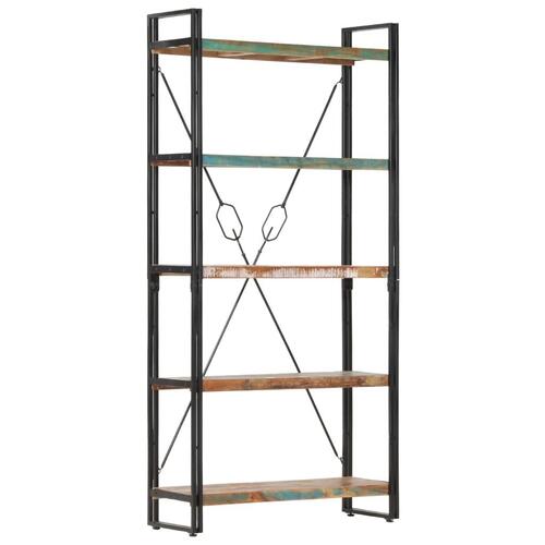 Bogreol med 5 hylder 90x30x180 cm massivt genbrugstræ