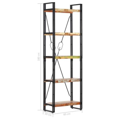 Bogreol med 5 hylder 60x30x180 cm massivt genbrugstræ
