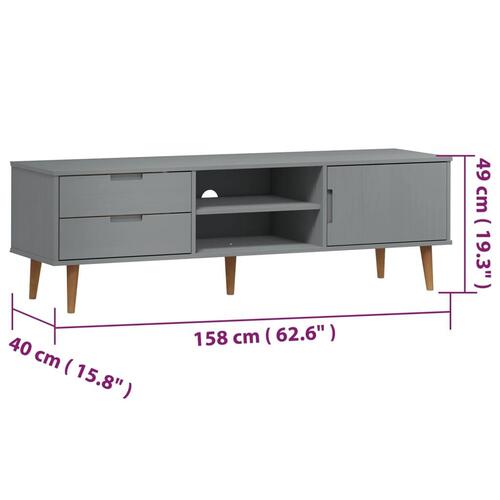 Tv-skab MOLDE 158x40x49 cm massivt fyrretræ grå