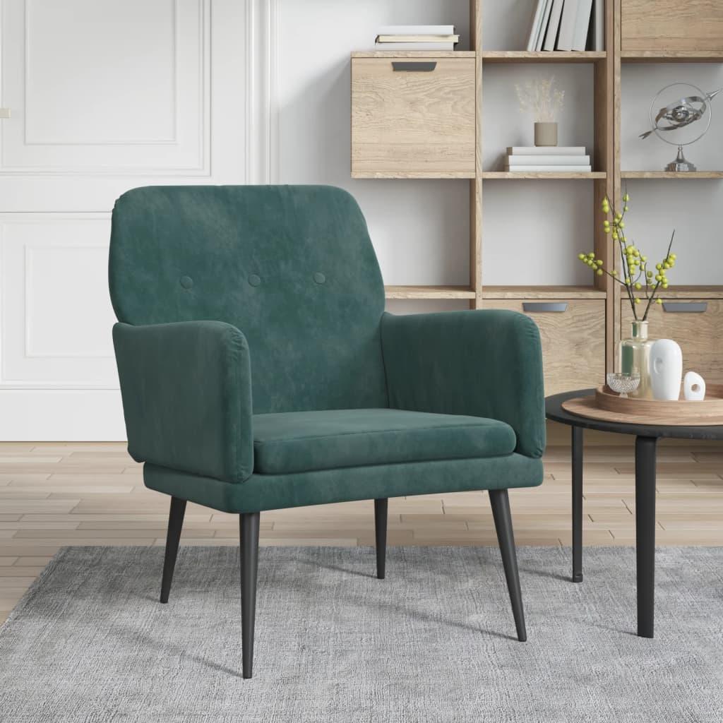 Lænestol 62x79x79 cm velour mørkegrøn