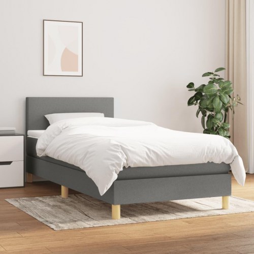 Kontinentalseng med madras 90x200 cm - stof, mørkegrå