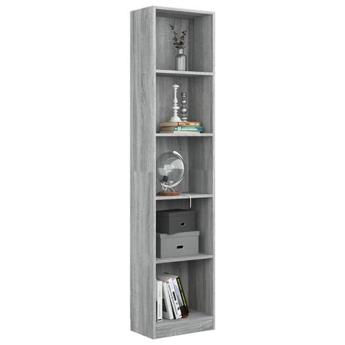 Bogreol med 5 hylder 40x24x175 cm konstrueret træ grå sonoma-eg