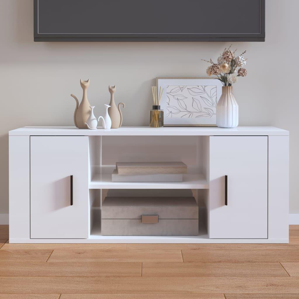 Tv-bord 100x35x40 cm konstrueret træ hvid højglans