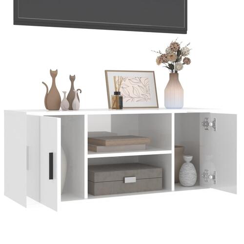 Tv-bord 100x35x40 cm konstrueret træ hvid højglans