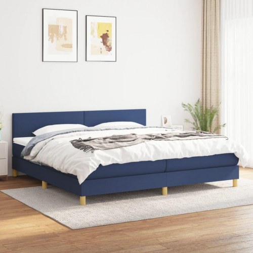 Kontinentalseng med madras 200 x 200 cm - stof, blå