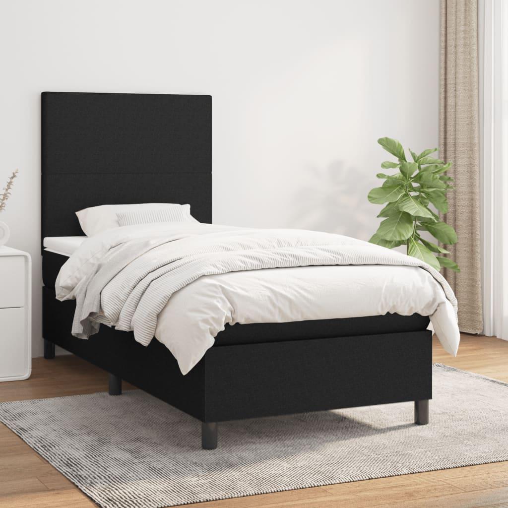 Kontinentalseng med madras 90×200 cm - stof, sort