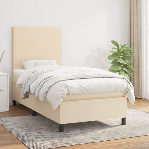 Kontinentalseng med madras 100 × 200 cm - stof, cremefarvet