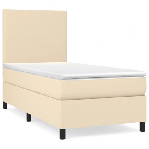 Kontinentalseng med madras 100 × 200 cm - stof, cremefarvet