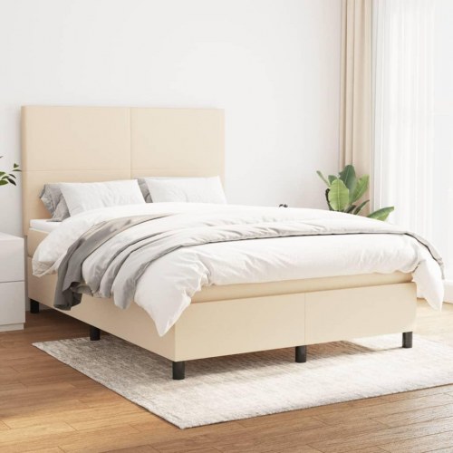 Kontinentalseng med madras 140×190 cm - stof, cremefarvet