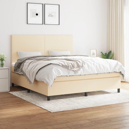 Kontinentalseng med madras 180x200 cm - stof, cremefarvet