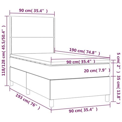 Kontinentalseng med madras 90x190 cm stof lysegrå