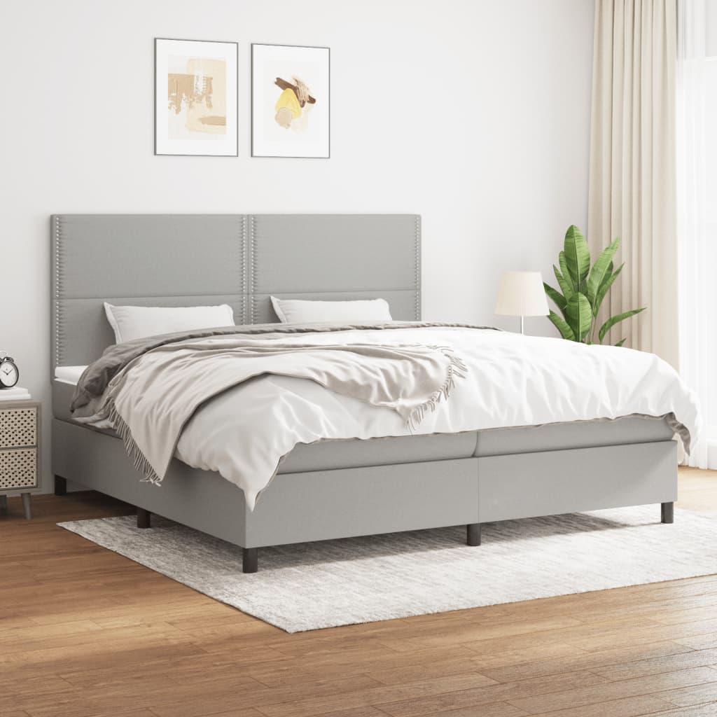 Kontinentalseng med madras 200 x 200 cm - stof, lysegrå billede