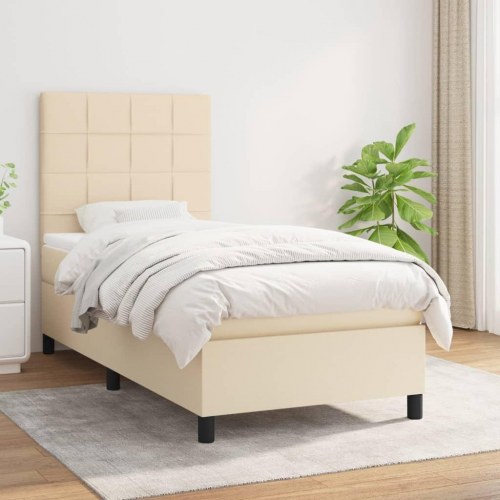 Kontinentalseng med madras 90x190 cm - stof, cremefarvet