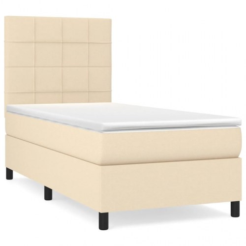 Kontinentalseng med madras 90x190 cm - stof, cremefarvet