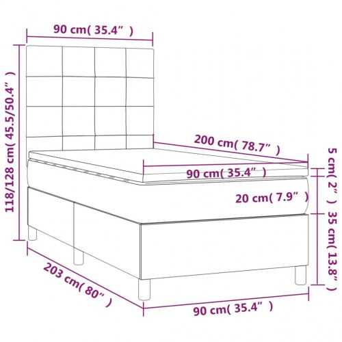 Kontinentalseng med madras 90x200 cm - stof, lysegrå