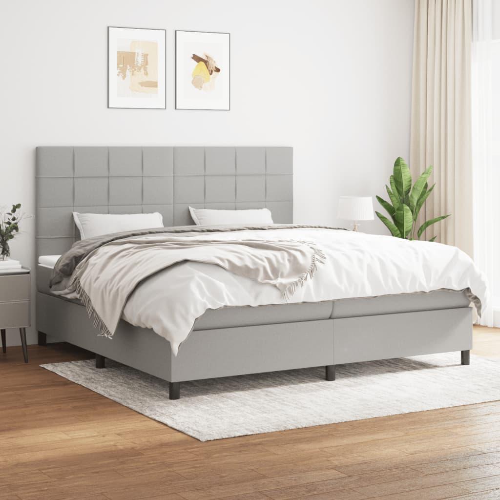 Kontinentalseng med madras 200x200 cm stof lysegrå billede