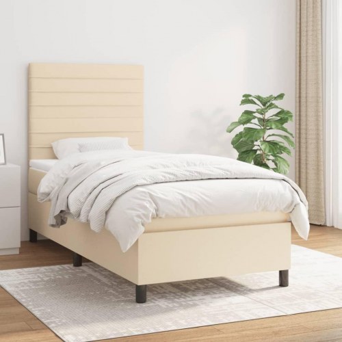 Kontinentalseng med madras 90x190 cm - stof, cremefarvet