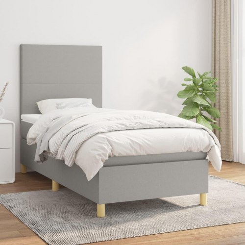 Kontinentalseng med madras 90x190 cm - stof, lysegrå