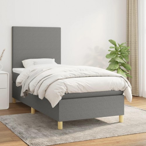 Kontinentalseng med madras 100×200 cm - stof, mørkegrå