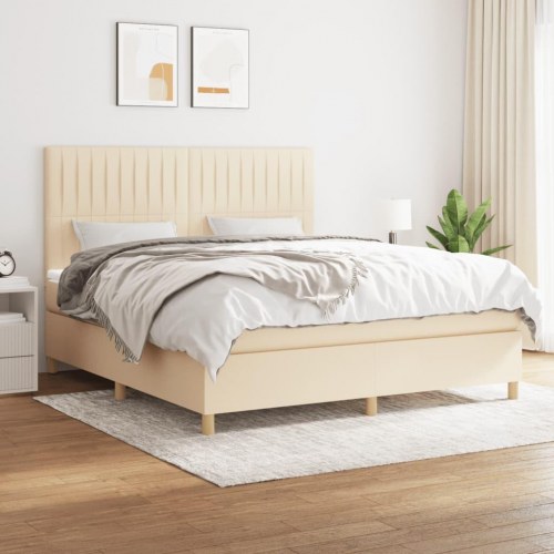 Kontinentalseng med madras 160×200 cm - stof, cremefarvet