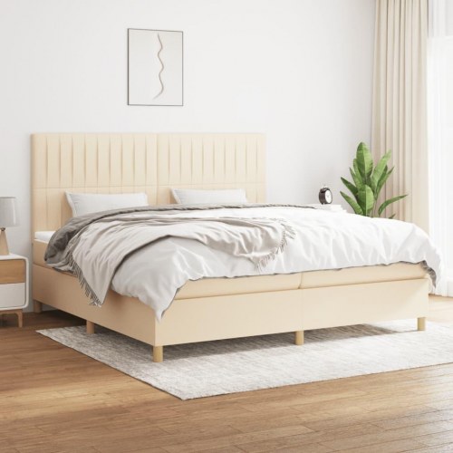 Kontinentalseng med pocketfjedre og topmadras 200×200 cm - cremefarvet stof
