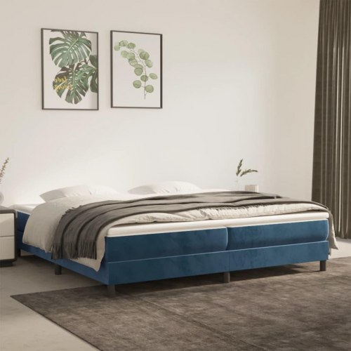 Kontinentalseng med madras 200 x 200 cm - fløjl, mørkeblå