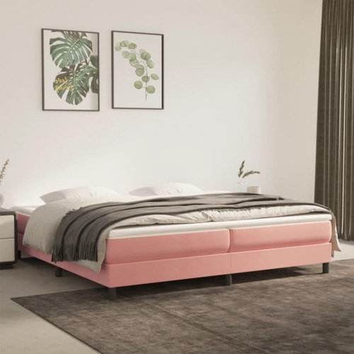Kontinentalseng med madras 200x200 cm - fløjl, lyserød