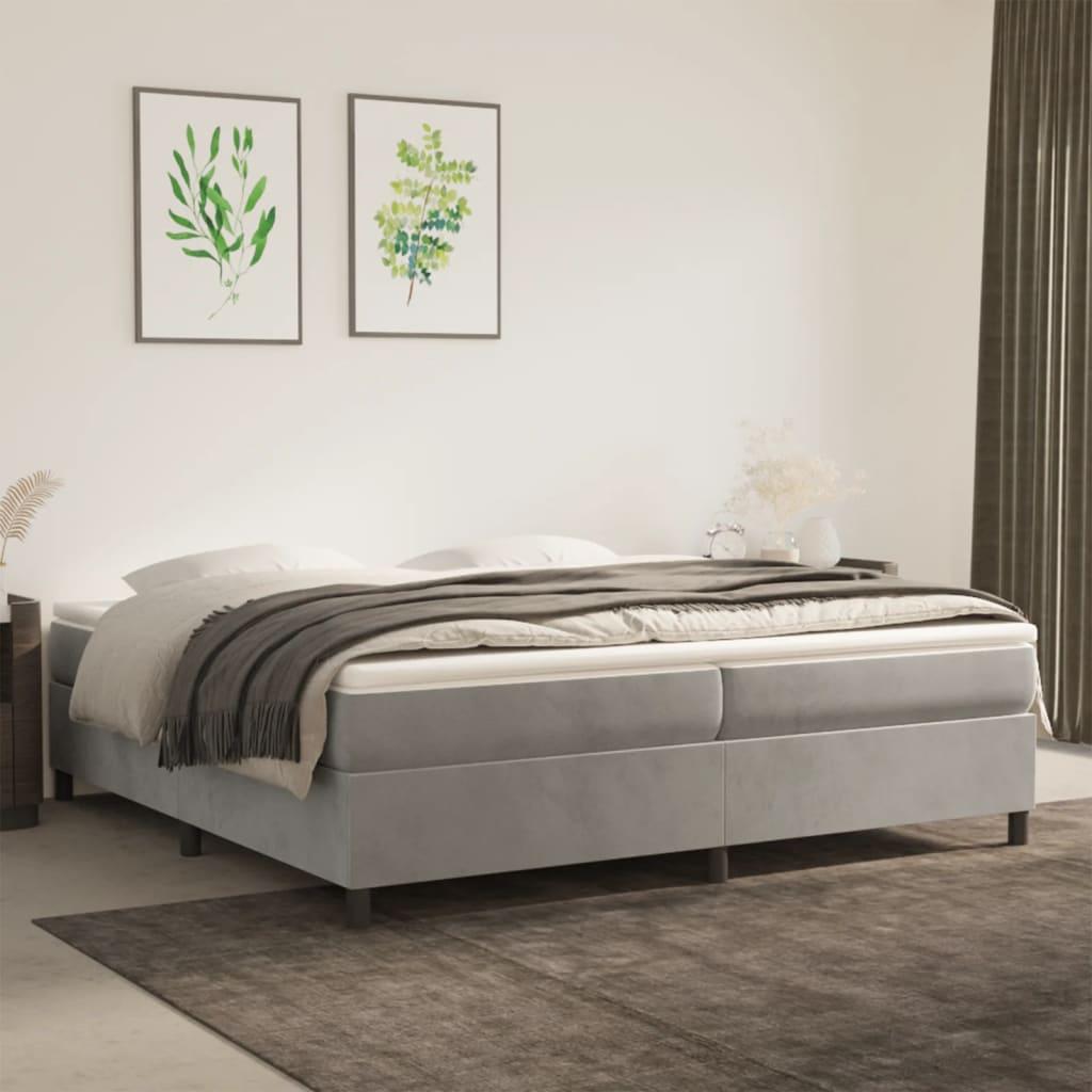 Kontinentalseng med madras 200x200 cm - fløjl, lysegrå billede
