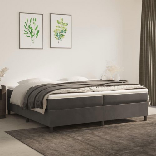 Kontinentalseng med madras 200 x 200 cm - fløjl, mørkegrå